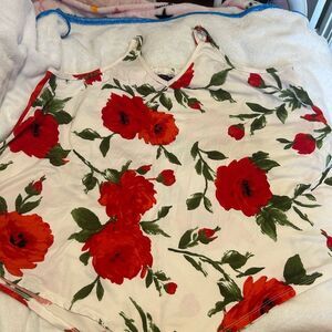 Floral Tank Top - Red and Green